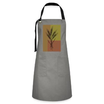 Weizen Ähren Line Art – Botanisches Design - Kontrastschürze - Grau/Schwarz - Vorne - Zoe (177cm)