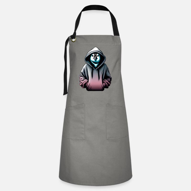 Hacker Pinguin mit Pullover - Kontrastschürze - Grau/Schwarz