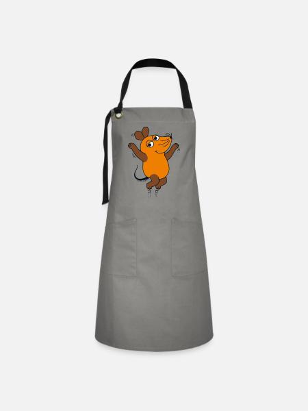 Die Maus springt - Kontrastschürze - Grau/Schwarz