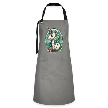 Licorne multicolore fleurs trèfle chance fête - Tablier contrasté - gris/noir - Devant - Zoe (177cm)