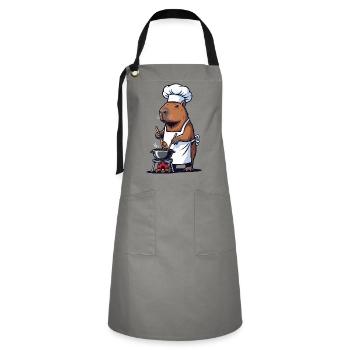 Chefkoch Capybara Koch am Topf - Kontrastschürze - Grau/Schwarz - Vorne - Zoe (177cm)