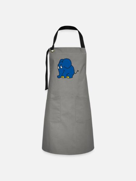 Der Elefant - stehend - Kontrastschürze - Grau/Schwarz