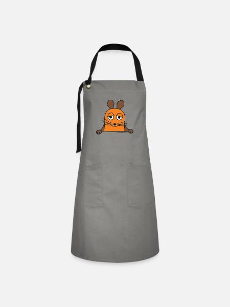 Die Maus guckt raus - Kontrastschürze - Grau/Schwarz