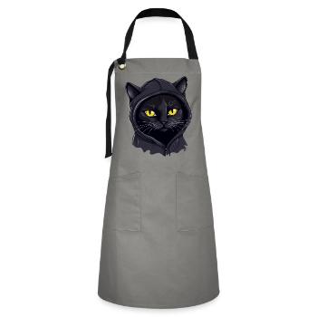 Katzenkopf Schwarze Katze Bombay Happy Cat Katzen - Kontrastschürze - Grau/Schwarz - Vorne - Zoe (177cm)