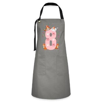 8. Cat Birthday Celebrant 8 years old - Artisan Apron - grey/black - Front - Zoe (177cm)