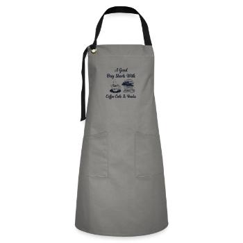 A Good Day Starts With Coffee And Cats Funny Cute - Tablier contrasté - gris/noir - Devant - Zoe (177cm)