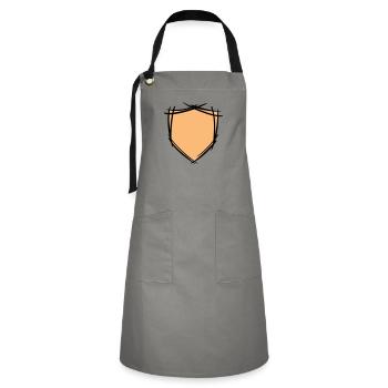 Symbole de bouclier / blason. Dessiné à la main. Modèle - Tablier contrasté - gris/noir - Devant - Zoe (177cm)