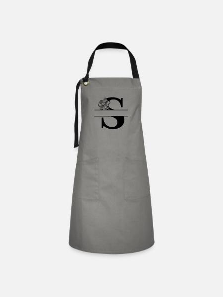 Personalisierte Blumenbriefe - Kontrastschürze - Grau/Schwarz