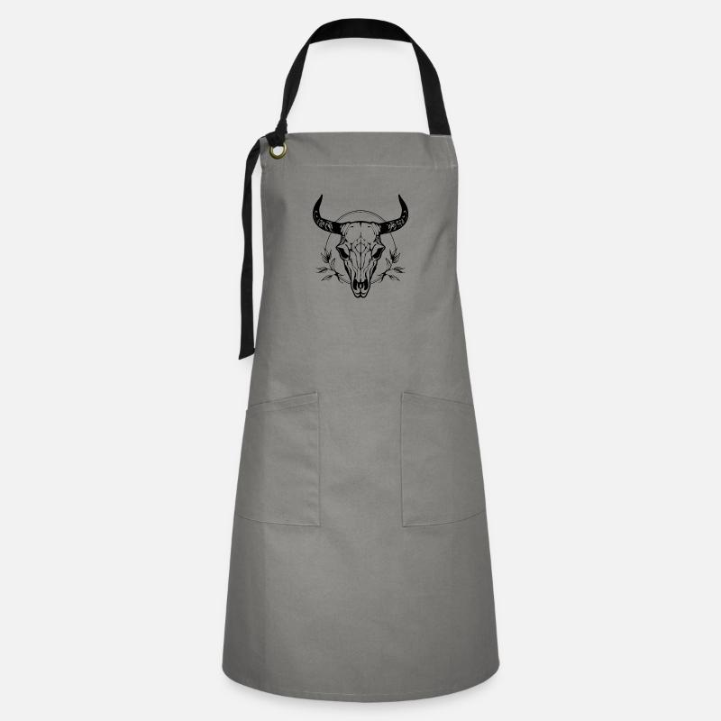 Cow Skull Boho - Artisan Apron - grey/black