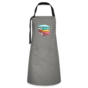 Buch Lesen Bücher Geschenk Leser Buchliebhaber - Kontrastschürze - Grau/Schwarz - Vorne - Zoe (177cm)