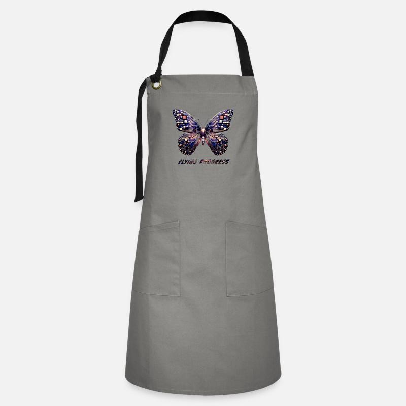 Papillon violet avec technique - Tablier contrasté - gris/noir