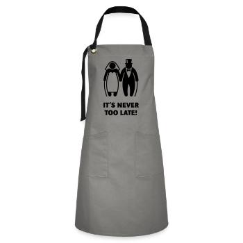 It's Never Too Late! (Mature Couple / Wedding) - Artisan Apron - grey/black - Front - Zoe (177cm)