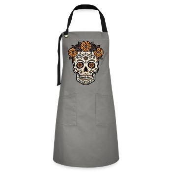 Vibrant DiaMuertos motif - Artisan Apron - grey/black - Front - Zoe (177cm)