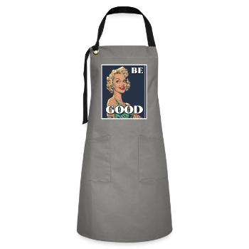 Nostalgic housewife: message of well-being - Artisan Apron - grey/black - Front - Zoe (177cm)