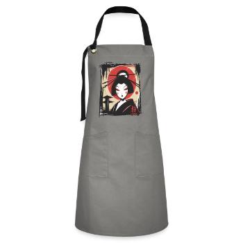 Die coole Anime Japanische Geisha - Kontrastschürze - Grau/Schwarz - Vorne - Zoe (177cm)
