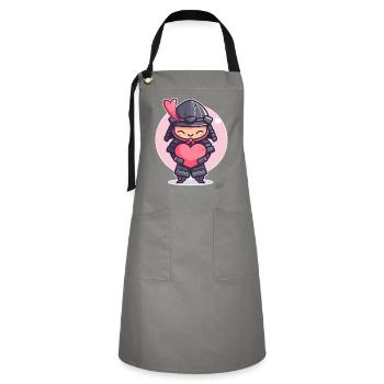 kawaii süßer Shogun Samurai mit Herz und Liebe - Kontrastschürze - Grau/Schwarz - Vorne - Zoe (177cm)