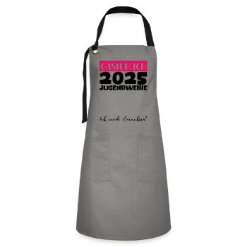 Jugendweihe 2025 Gästebuch Geschenk Mädchen Jungen - Kontrastschürze - Grau/Schwarz - Vorne - Zoe (177cm)