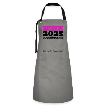 Jugendweihe 2025 Gästebuch Geschenk Mädchen Jungen - Kontrastschürze - Grau/Schwarz - Vorne - Zoe (177cm)