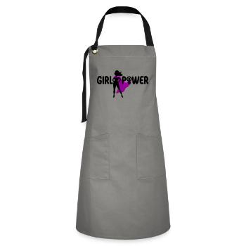 Mädchenpower Frauenpower Symbol | Farben änderbar - Kontrastschürze - Grau/Schwarz - Vorne - Zoe (177cm)