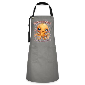 Lustiges Kraken Kopffüßer Tintenfisch Geschenk - Kontrastschürze - Grau/Schwarz - Vorne - Zoe (177cm)