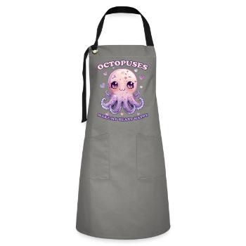 Lustiges Kraken Kopffüßer Tintenfisch Geschenk - Kontrastschürze - Grau/Schwarz - Vorne - Zoe (177cm)