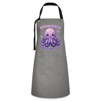 Lustiges Kraken Kopffüßer Tintenfisch Geschenk - Kontrastschürze - Grau/Schwarz - Vorne - Zoe (177cm)