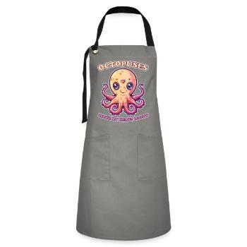 Lustiges Kraken Kopffüßer Tintenfisch Geschenk - Kontrastschürze - Grau/Schwarz - Vorne - Zoe (177cm)