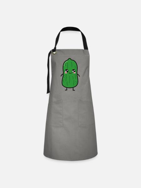 Saure Gurke Kawaii - Kontrastschürze - Grau/Schwarz