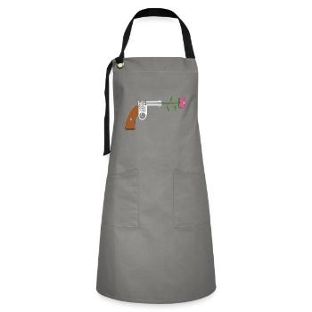 Paix pistol rose no war flower power peace colt - Tablier contrasté - gris/noir - Devant - Zoe (177cm)