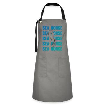 Sea Horse Writing Game Ocean Love - Artisan Apron - grey/black - Front - Zoe (177cm)