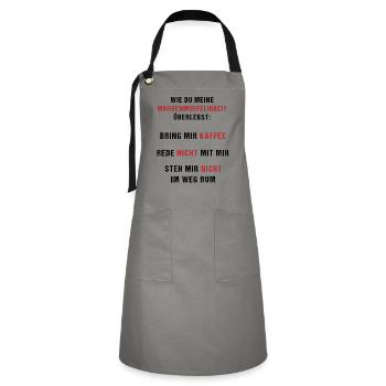 Überlebensguide Morgenmuffel Kaffee Geschenk - Kontrastschürze - Grau/Schwarz - Vorne - Zoe (177cm)
