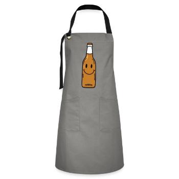 Lächelnde Bierflasche Cartoon - Kontrastschürze - Grau/Schwarz - Vorne - Zoe (177cm)
