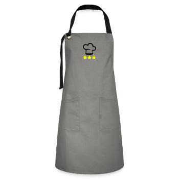 Chefkoch 3 Sterne Koch Profi Meisterkoch Symbol - Kontrastschürze - Grau/Schwarz - Vorne - Zoe (177cm)