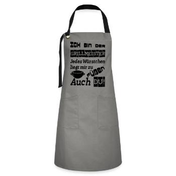 Grillmeister Spruch Grill grillen Geschenk Spruch - Kontrastschürze - Grau/Schwarz - Vorne - Zoe (177cm)