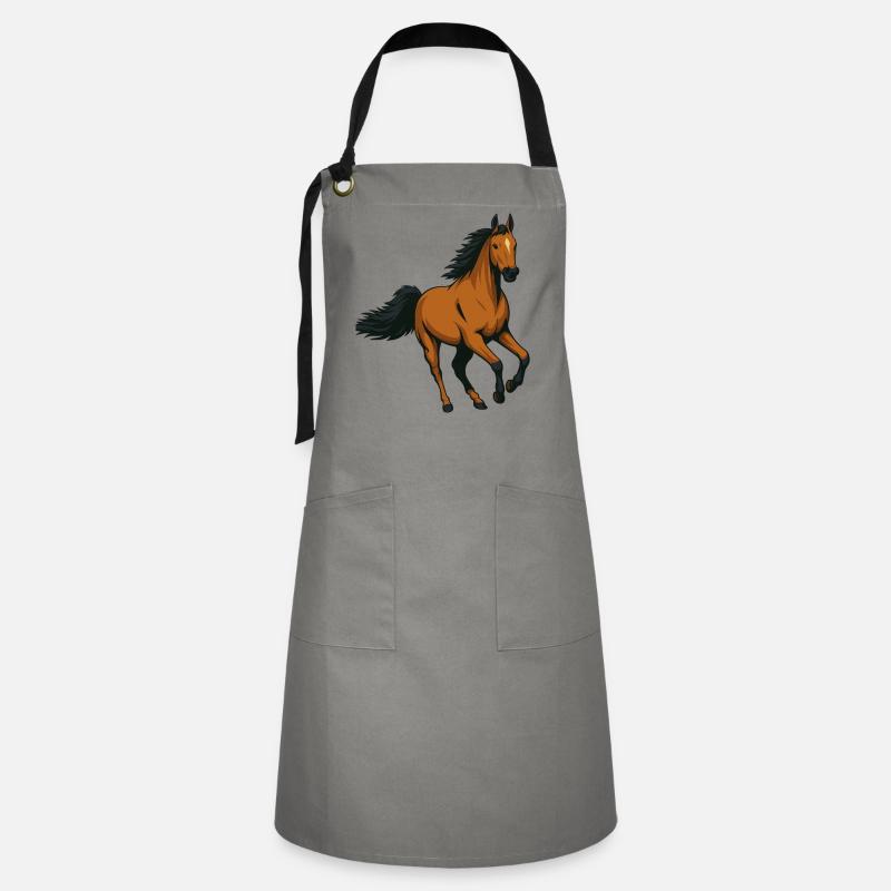 Galloping Amber Stallion - Artisan Apron - grey/black