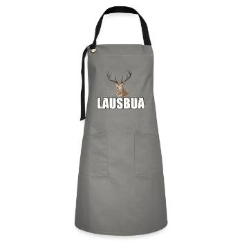 Lausbua Hirsch Lederhosen - Kontrastschürze - Grau/Schwarz - Vorne - Zoe (177cm)