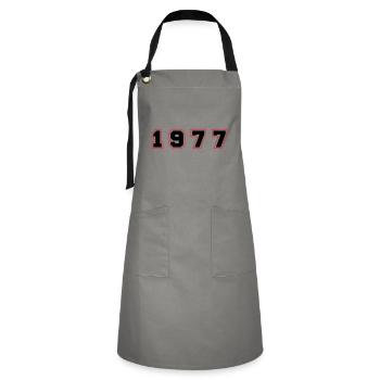 1977 Jahr Zahl - Kontrastschürze - Grau/Schwarz - Vorne - Zoe (177cm)