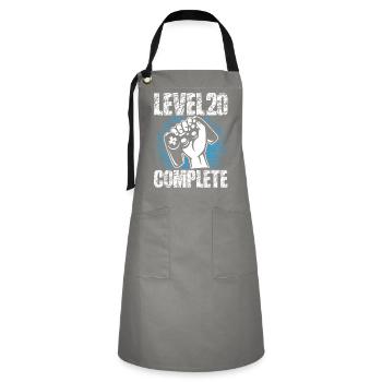 Level 20 Complete Geburtstagsgeschenk 20 Jahre - Kontrastschürze - Grau/Schwarz - Vorne - Zoe (177cm)
