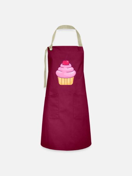 Cupcake Muffin - Kontrastschürze - Burgunderrot / Sandfarben
