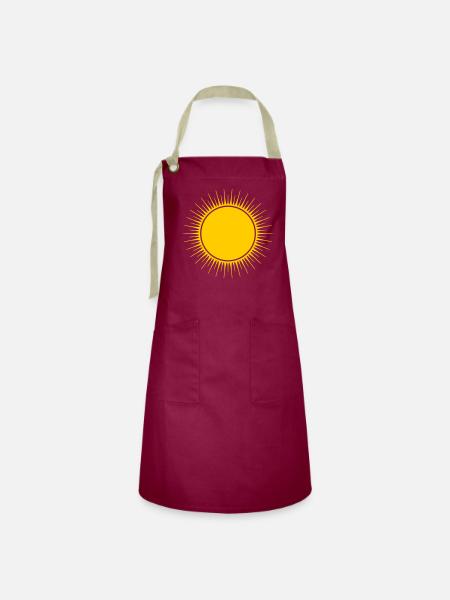 Sonne - Kontrastschürze - Burgunderrot / Sandfarben