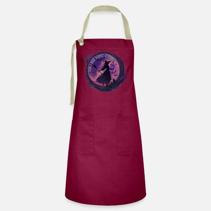 Moon Magic Witch Under Night Moon Halloween - Artisan Apron - burgundy / desert sand