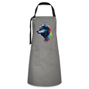 Regenbogen-Aquarell Wolf Spritzt - Kontrastschürze - Grau/Schwarz - Vorne - Zoe (177cm)