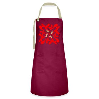Motif de vignes florales rouges - Tablier contrasté - bordeaux/sable - Devant - Zoe (177cm)