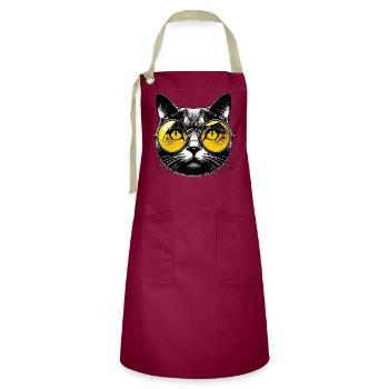 Kater mit Brille - Kontrastschürze - Burgunderrot / Sandfarben - Vorne - Zoe (177cm)