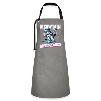 Meowtain Abenteuer – Skifahrende Katze - Kontrastschürze - Grau/Schwarz - Vorne - Zoe (177cm)