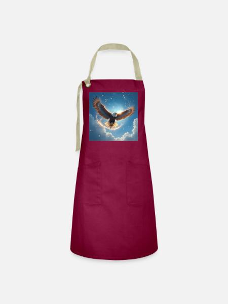Krafttier Adler am Himmel - Kontrastschürze - Burgunderrot / Sandfarben