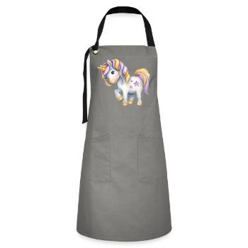 🦄 Magical Watercolor Unicorn - Hand-Painted - Artisan Apron - grey/black - Front - Zoe (177cm)
