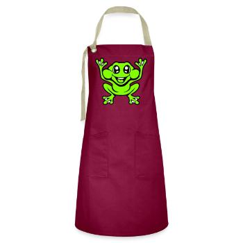 Frog Toad Laughs Funny Jumping Happy Comic - Artisan Apron - burgundy / desert sand - Front - Zoe (177cm)