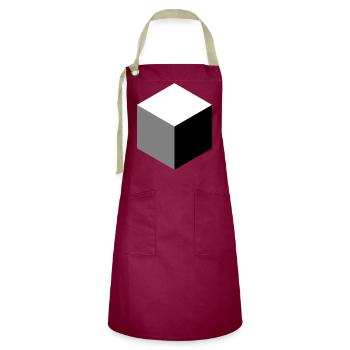 Geometrische Würfel-Silhouette - Kontrastschürze - Burgunderrot / Sandfarben - Vorne - Zoe (177cm)