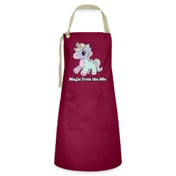 Unicorn Retro 80er Flair - Kontrastschürze - Burgunderrot / Sandfarben - Vorne - Zoe (177cm)